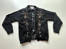 Vintage ViVien Forest Lambswool Angora Blend Beaded Sequin Cardigan Size Small