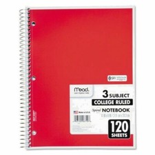 USA BRAND NEW RED Mead 3 Subject Wirebound College Ruled Notebook 120 Sheet