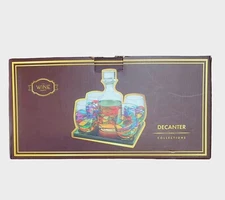 The Wine Savant Barcelona Decanter & 4 Glasses Set Hand Painted Glassware NIB 