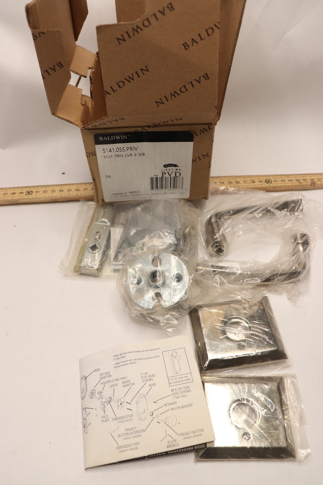 Baldwin Privacy Door Lever Polished Nickel 2-3/8 SET 5141.055.PRIV-image