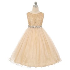 GOLD Size 6 Flower Girl Dress Birthday Bridesmaid Wedding Recital Formal Party