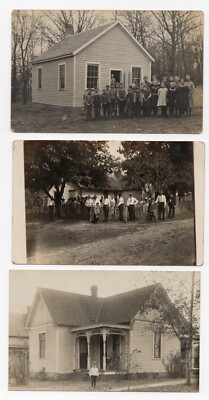 RPPC Three (3) Photo Postcards Homestead, School House, Reunion c1910
