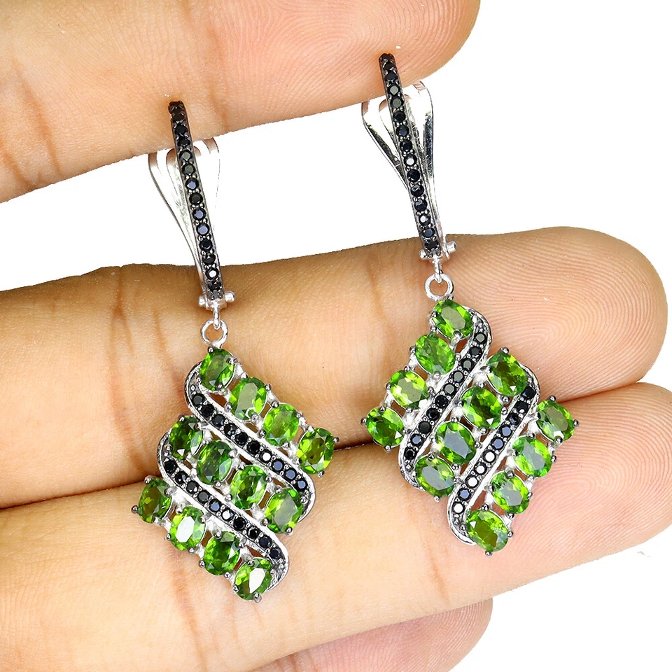 925 Sterling Silver Unheated Oval Chrome Diopside 4x3mm Black Spinel  Earrings - Image 2 of 4