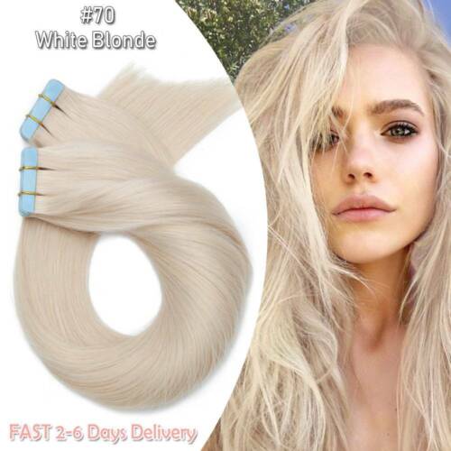 THICK 100G Tape In 100% Remy Human Hair Extensions Skin Weft FULL HEAD Straight - Picture 46 of 67