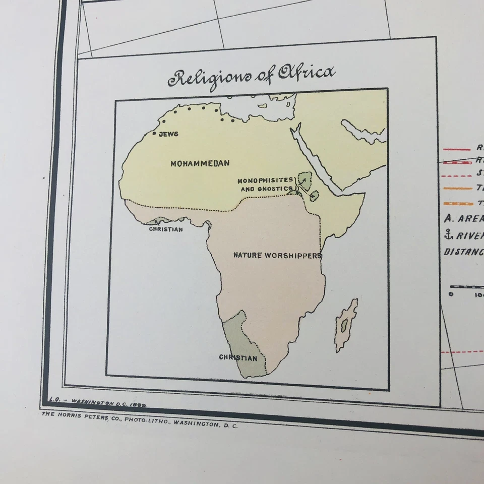 Antique Map Africa Political Divisions Commercial 1899 Railroad Ethnographic - Image 4 of 4