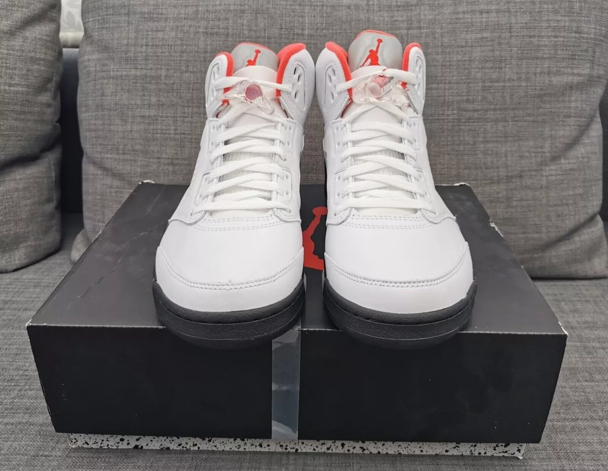 Jordan retro 5 grey and red sales
