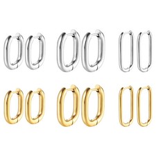 3 Pairs Womens Stainless Steel Simple Small Chunky U Shaped Huggie Hoop Earrings