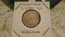 Netherlands 1921 silver 1/2 Gulden Wilhelmina coin.
