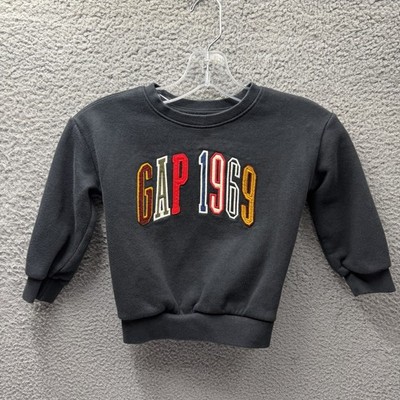 GAP Sweatshirt Toddler Boy Size 3T Black Colorful Embroidered Logo Pullover