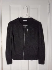 DUNA Handloomed Cardigan Womens Size S Black Knit Viscose Sweater Full Zip C6