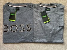 Image of Hugo Boss BOSS Men's T-Shirt Crew Neck Rubber Printed Logo Cotton Tee Grey