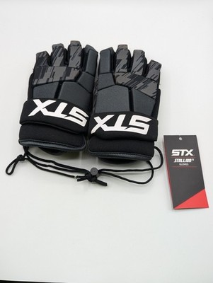STX Stallion 75 Lacrosse Gloves Pair Black/Gray Ventilated Size Medium NEW