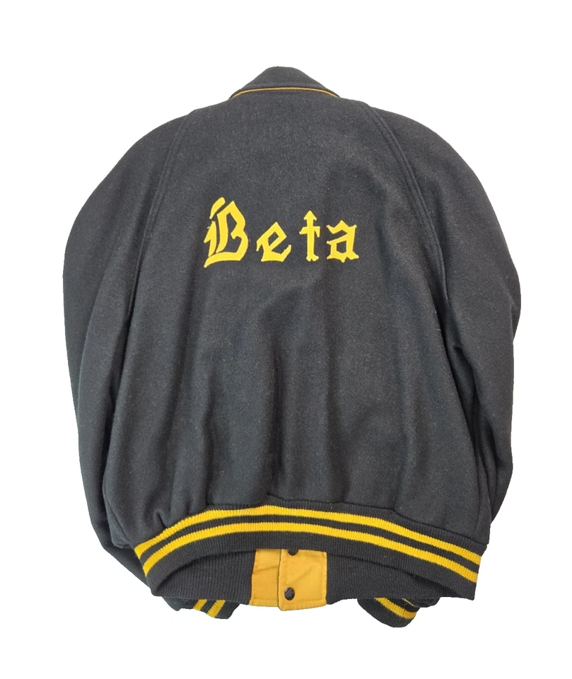 Howe Vintage 1960s Beta Club Black Wool Reversible Letterman Jacket Men 44 Large - Image 2 of 4