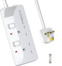 Extension Lead 2 Way Plug Sockets with Individual Switches Wall Mountable Power