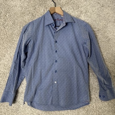 Robert Graham boys blue Paisley knit button down dress shirt Long Sleeve Medium