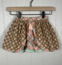 Matilda Jane Size 4 Twirl Ruffle Skirt Brown Pink Plaid Floral Fall Cottagecore