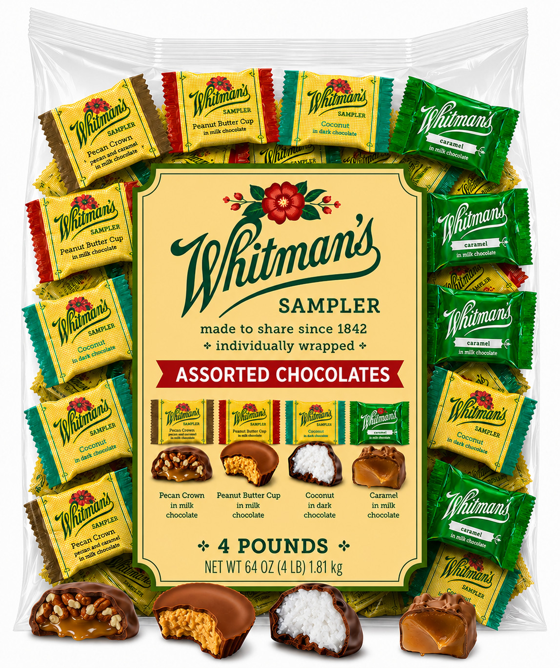 Whitman's Sampler Assorted Chocolate Wrapped Fun Size Bulk Candy Bars (4 Pounds)