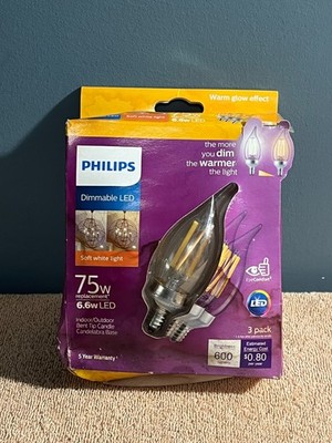 Philips 75W Equivalent Soft White Light BA11 Candelabra Dimmable LED Bulb 3 Pack