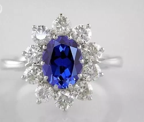 2Ct Oval Cut Simulated Sapphire Wedding Band Ring 14k White Gold Plated - Image 3 of 3