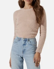 ASTR The Label Women's Blush Pink Open Back Tie Up Fuzzy Cropped Sweater-Size XL