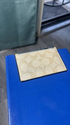 Coach Signature Logo Slim Card Wallet Credit Card Holder Tan Blue Women