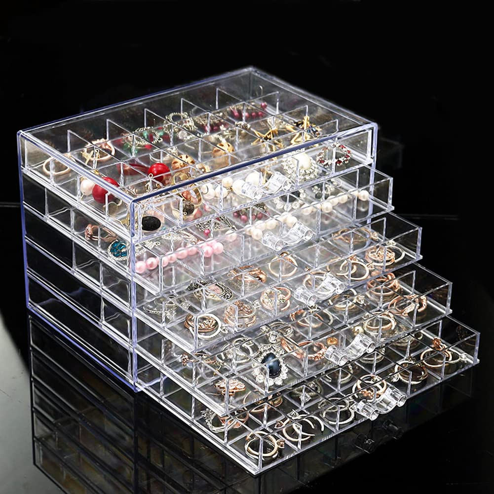 Earring Storage Box Organizer, Acrylic Jewelry Storage Box Holder 5 Drawers T...