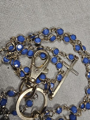 Beautiful Blue Glass Beads With Cross Necklace Religious Christian Gift D7