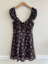 Urban Outfitters NWT Brown Floral Print Milkmaid Mini Dress Size M Boho Feminine