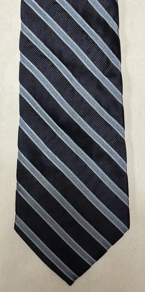 Corbata Express Studio, 100 % seda, rayas azul marino y azul claro, negocios, corbata Preppy Foto 2 de 3