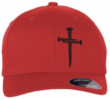 Christian Hats for Men Women Jesus 3 Nail Cross Hat RED FLEX FIT L/XL with a Fre