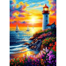Lighthouse Diamond Art Kits for Adults, Sunset Diamond Painting Kits for Begi...