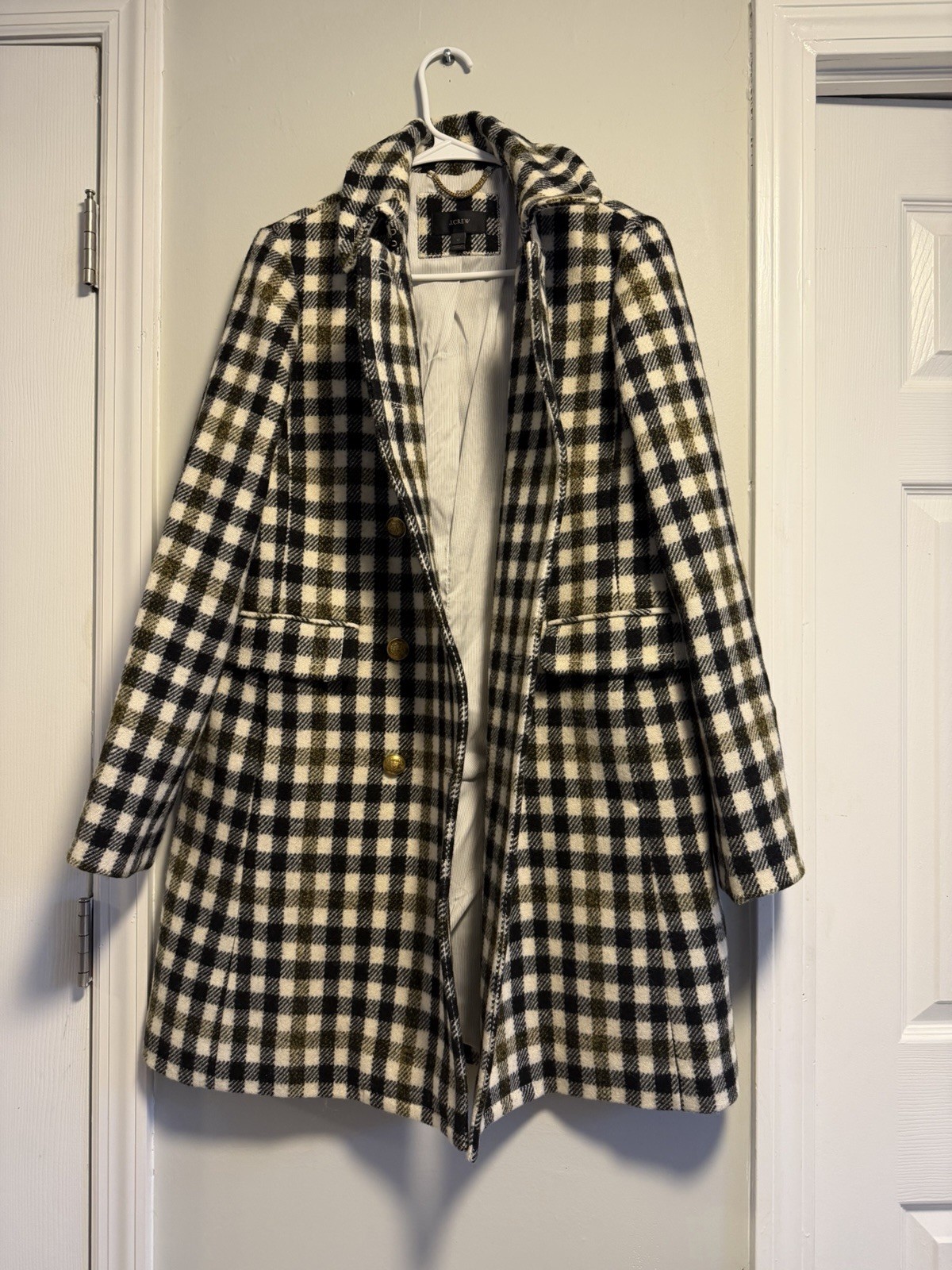 J.CREW Black White Checked Button Mid-Length Line… - image 5