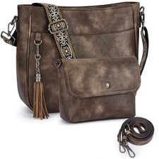 Crossbody Bags for Women 2PCS/Set,Vegan Leather Hobo Handbag A1-darkbrown