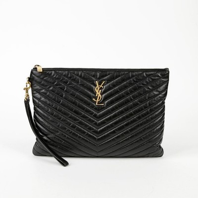 Saint Laurent Schwarze Matelassé-Leder-Monogram-Tablet-Clutch 559193 52398313