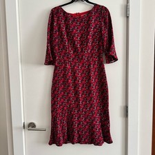 Boden Red Blue Floral Print Flounce Hem 3/4 Sleeve Midi Dress Women's size 6