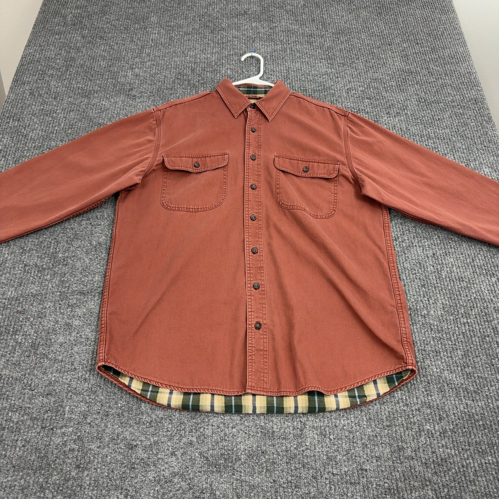 LL Bean Button Up Mens M Red Cotton Plaid Lined Flannel Outdoor Style Casual