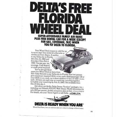 Deltas Free Florida Wheel Deal Ad 1982 Family Airfares Car Station Wagon