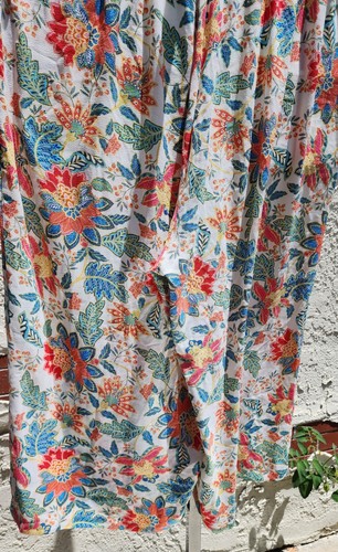 3X 20W Rose & Olive Pull On Pants Elastic Waist Floral Cropped Wide Leg Hawaiian - Picture 8 of 13