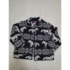 Vintage Red Ranch Southwestern Horse Print Jacquard Woven Tapestry Jacket L
