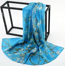 100% Silk mulberry Scarf Women neckerchief Shawl Wrap floral blue green MY122-9