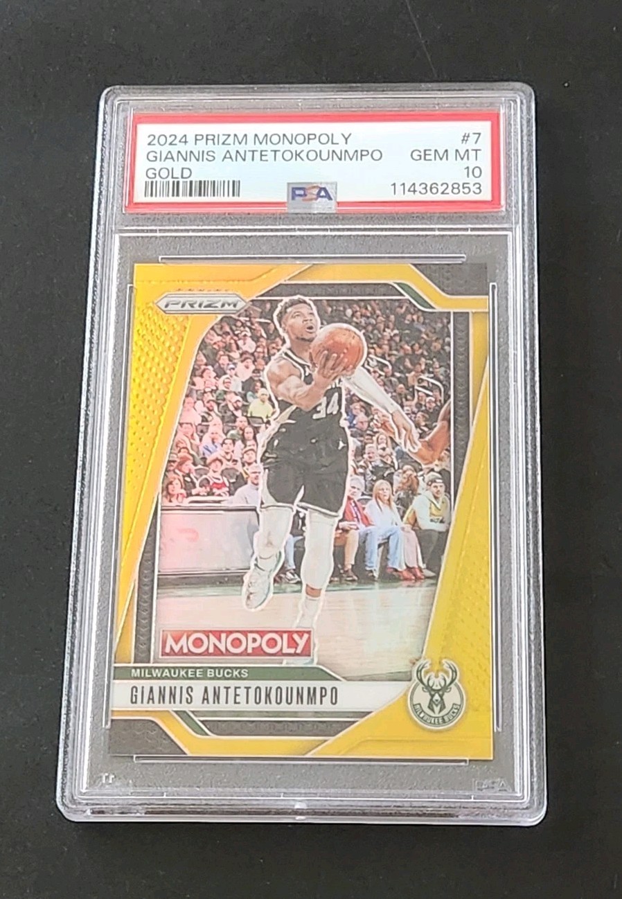 Giannis Antetokounmpo 2024 Prizm Monopoly #7 GOLD /49 PSA 10 (POP 2) RARE MVP
