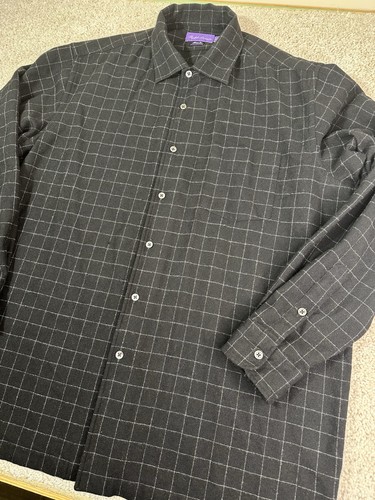 Ralph Lauren Purple Label Men’s XL 100% Cashmere Black Plaid Button Shirt Italy - Picture 3 of 12