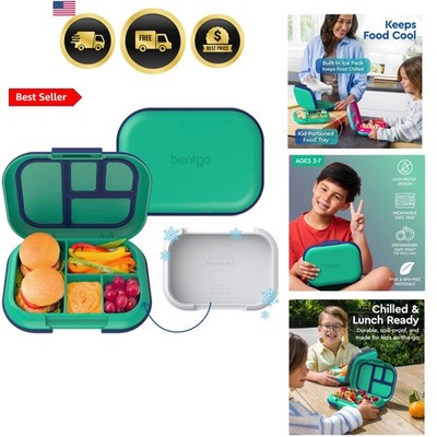 Chill Kids Leak-Proof Lunch Box - 4-Compartment Bento Box with Built-In Ice P...