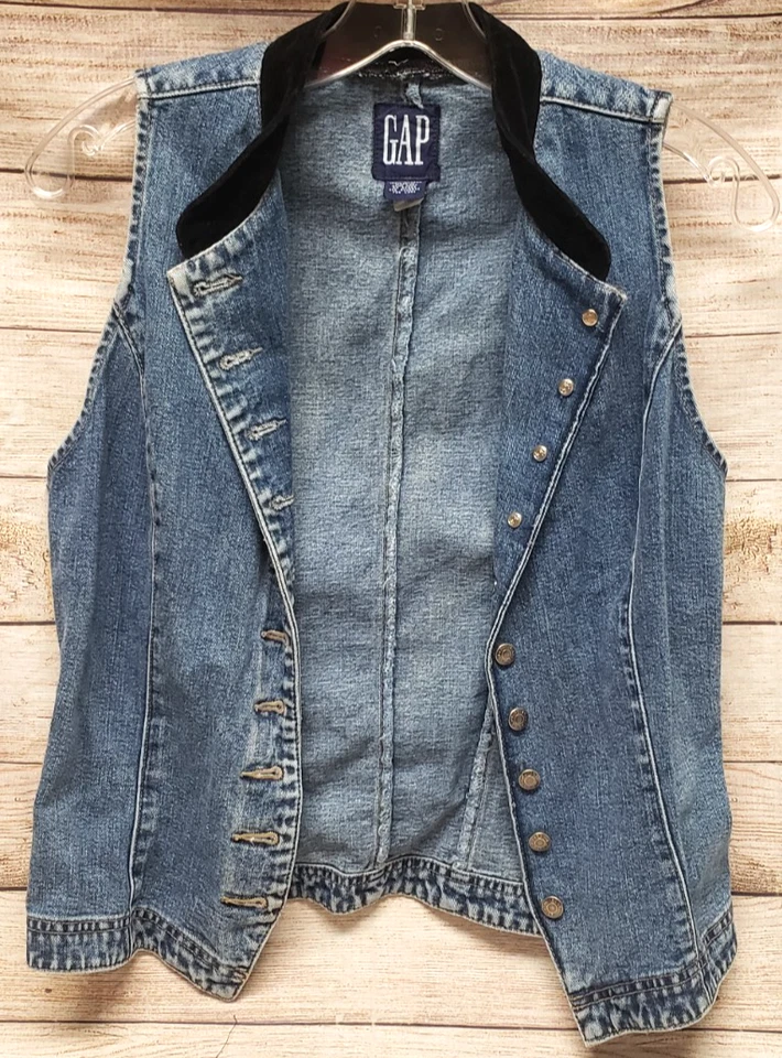 Colete jeans Gap com colarinho preto difícil de encontrar tamanho médio Y2K - Imagem 2 de 4