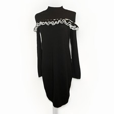 ASOS Womens Ruffle Shoulder Sweater Dress Black White Size 2 Acrylic Blend