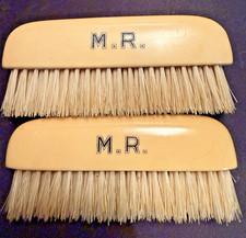 Pair of ANTIQUE PYRALIN IVORY CELLULOID BRUSHES Monogrammed "M.R." 4" Long