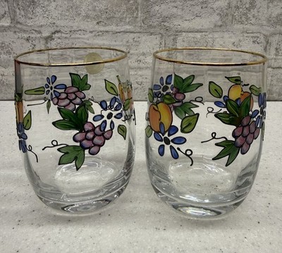 Fifth Avenue Hand Painted Set Of Two Stemless Wine Glasses Crafted In Romania