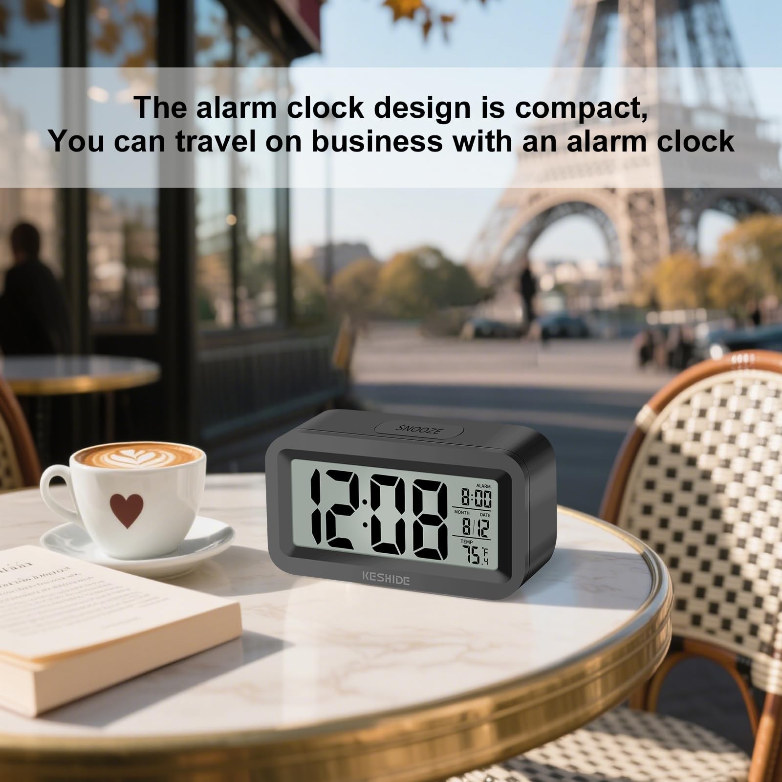 Small Travel Digital Alarm Clock Battery Operated for Bedroom Bathroom Kitchen