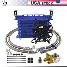 13 Row Oil Cooler Kit w/Thermostat Oil Filter Adapter Kit+7" Electric Fan Kit BL