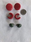 Vintage Lot Of 3 Vintage Bakelite Clip Earrings, Red Hoop, Orange, Green Dome — photo 1